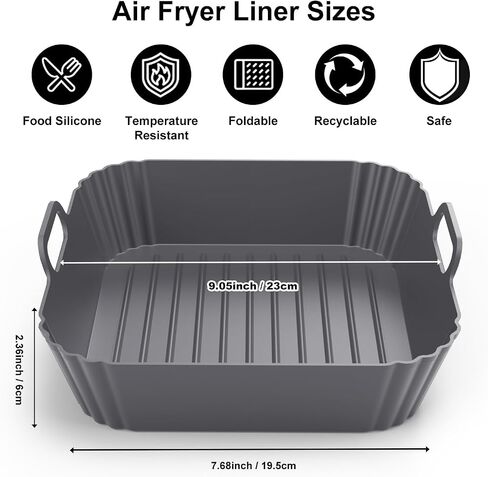 9-Inch Square Silicone Liners for Large Air Fryer 2Pack, Silicone Pot Baking Accessories for Chefman 6 to 8.5QT, Reusable Air Fryer Tray Insert for Oven Microwave Accessories in Kuwait