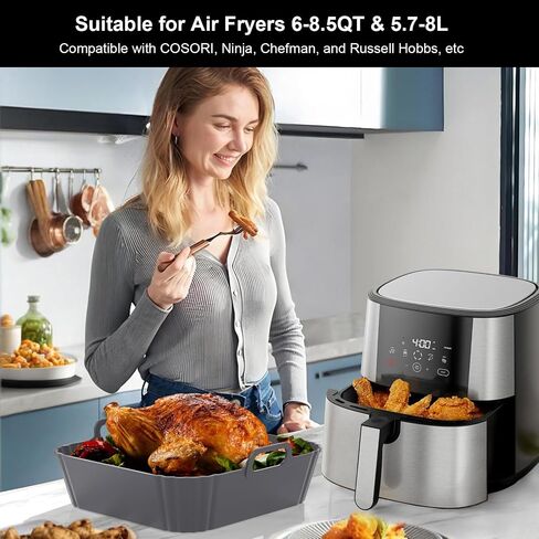 9-Inch Square Silicone Liners for Large Air Fryer 2Pack, Silicone Pot Baking Accessories for Chefman 6 to 8.5QT, Reusable Air Fryer Tray Insert for Oven Microwave Accessories in Kuwait
