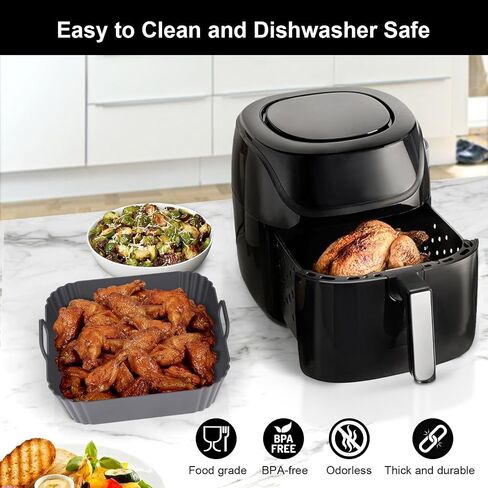 9-Inch Square Silicone Liners for Large Air Fryer 2Pack, Silicone Pot Baking Accessories for Chefman 6 to 8.5QT, Reusable Air Fryer Tray Insert for Oven Microwave Accessories in Kuwait