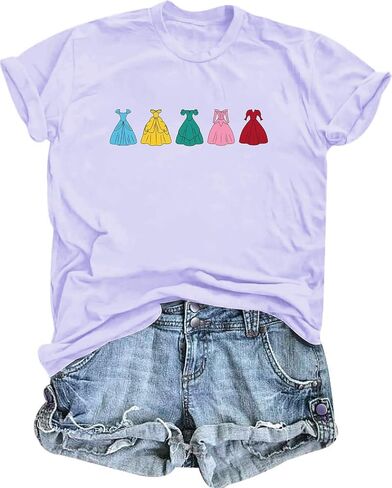 Magical Shirt for Women Princess Shirt Dress Graphic Tee Funny Family Vacation Tshirt Holiday Tops in Kuwait