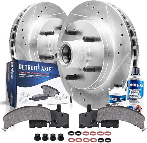 Detroit Axle - مجموعة الفرامل الأمامية لـ CHEVY GMC C1500 Suburban Express Savana 1500 Tahoe Yukon Discor Brake Brake Pads Ceramic Brakes 1996 1997 1998 1999 Replace in Saudi Arabia
