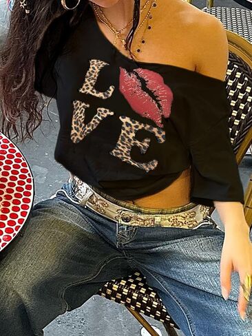 Tees Y2K القميص للنساء emo خمر المحملات الرسومية الضخمة للنساء اللطيف الصيف أعلى الجمالية في 2000s in Kuwait