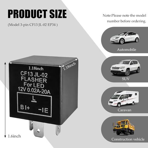 CF13 LED Electronic Flasher Relay, 12V 3-Pin CF13 EP34 Turn Signal Relay Fix w/Speed Adjustable Function, Auto Light Bulb Relays for Led Lights Hyper Blink Flash No Flash Problem in Kuwait
