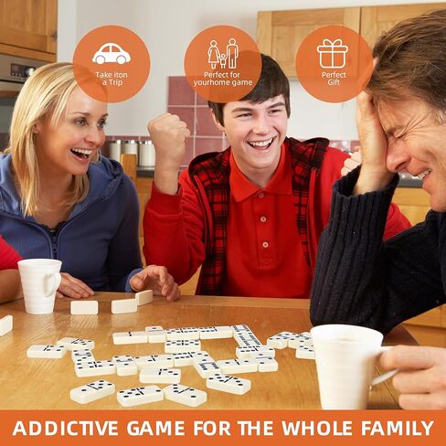 Smilejoy Dominos مجموعة للبالغين- حجم Jumbo Dominoes Double Six Edition- ألعاب الطاولة الكلاسيكية- حجم سميك مزدوج 6 دومينو مع صندوق خشب بني فاخر ، 28 بلاط (2-4 لاعب) in Kuwait