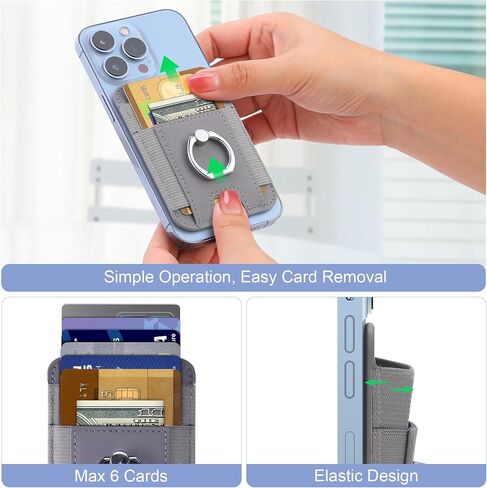 For Magsafe Wallet with Secure-Grip Finger Loop, Strongest Magnetic Leather Wallet Card Holder for iPhone 15/14/13/12 Series, Magnetic Phone Wallet, Fit 6 Cards, RFID Blocking in Saudi Arabia