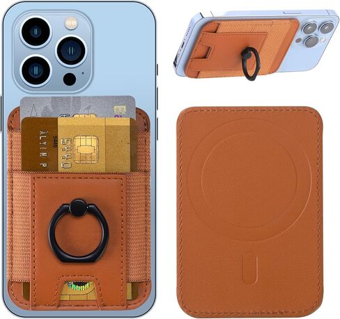 For Magsafe Wallet with Secure-Grip Finger Loop, Strongest Magnetic Leather Wallet Card Holder for iPhone 15/14/13/12 Series, Magnetic Phone Wallet, Fit 6 Cards, RFID Blocking in Saudi Arabia