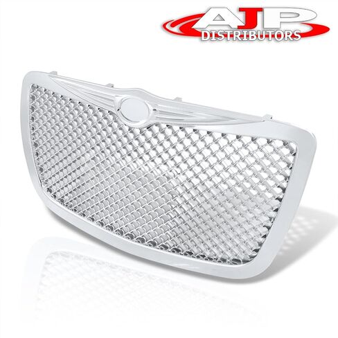 موزعي AJP الأمامي العلوي المقنع الصلب Chrome Diamond Mesh Grille Grille Grille Honeycomb Grill Cover Guard ABS ABS متوافق/بديل لـ 300 300C SRT8 2005 2006 2007 2008 2009 2010 06 07 08 09 10 in Saudi Arabia