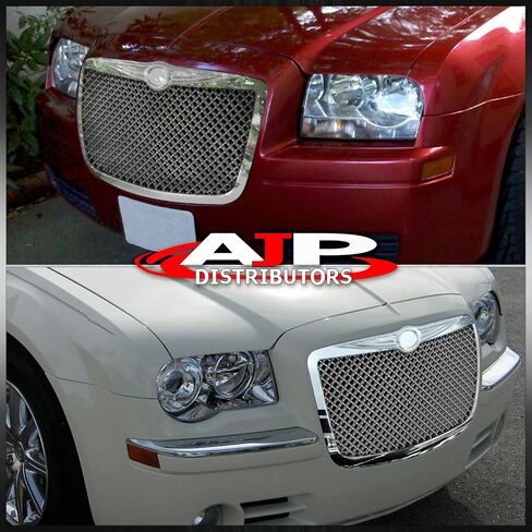 موزعي AJP الأمامي العلوي المقنع الصلب Chrome Diamond Mesh Grille Grille Grille Honeycomb Grill Cover Guard ABS ABS متوافق/بديل لـ 300 300C SRT8 2005 2006 2007 2008 2009 2010 06 07 08 09 10 in Saudi Arabia