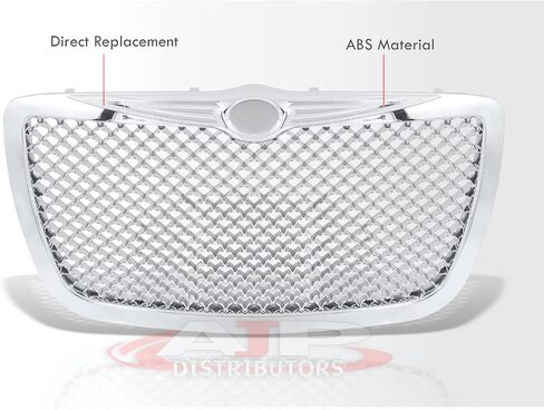 موزعي AJP الأمامي العلوي المقنع الصلب Chrome Diamond Mesh Grille Grille Grille Honeycomb Grill Cover Guard ABS ABS متوافق/بديل لـ 300 300C SRT8 2005 2006 2007 2008 2009 2010 06 07 08 09 10 in Saudi Arabia