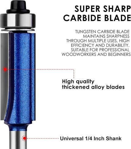 Pattern Flush Trim Router Bits 1/4 Shank, Bottom Bearing Pattern Router bit Set, Cutting Diameter: 1/2", Cutting Height Respectively 1/2", 3/4", 1", 1-1/2" for Home DIY and Woodworking in Saudi Arabia