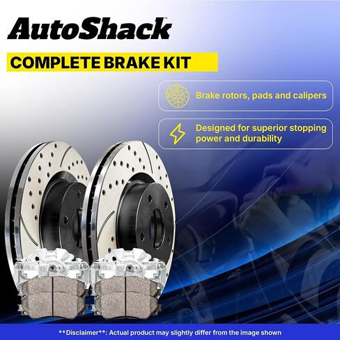 Autoshack Black Hat حفر دوارات الفرامل المحفورة والقطعة مع منصات السيراميك والفرجار مجموعة استبدال دوار الفرامل الأمامية لعام 2007-2016 Toyota Tundra 2008-2016 Sequoia 4.6l 4.7L 5.7L V8 4WD RWD BRKPKG720 in Saudi Arabia