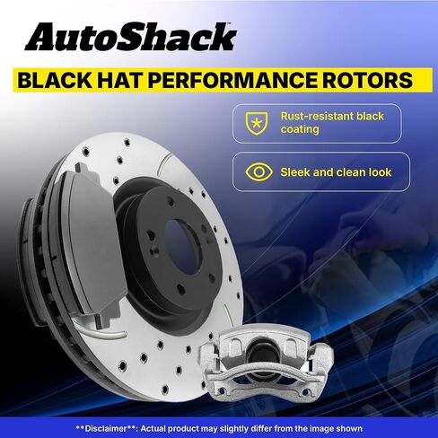 Autoshack Black Hat حفر دوارات الفرامل المحفورة والقطعة مع منصات السيراميك والفرجار مجموعة استبدال دوار الفرامل الأمامية لعام 2007-2016 Toyota Tundra 2008-2016 Sequoia 4.6l 4.7L 5.7L V8 4WD RWD BRKPKG720 in Saudi Arabia