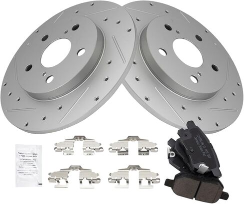 TRQ Rear Brake Pad & Rotor Kit Ceramic Premium G-Coated Compatible with 2009-2010 Pontiac Vibe 2016 Scion iM 2008-2015 xB 2017-2018 Toyota Corolla iM 2009-2013 Matrix in Saudi Arabia