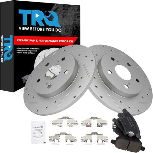 TRQ Rear Brake Pad & Rotor Kit Ceramic Premium G-Coated Compatible with 2009-2010 Pontiac Vibe 2016 Scion iM 2008-2015 xB 2017-2018 Toyota Corolla iM 2009-2013 Matrix in Saudi Arabia