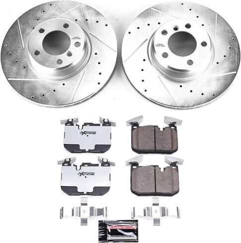 Power Stop K6653-26 Front Z26 Carbon Carbon Carbon Fads مع مجموعة دوارات الفرامل المحفورة والوقوف وسلك مستشعر أمامي واحد in Saudi Arabia