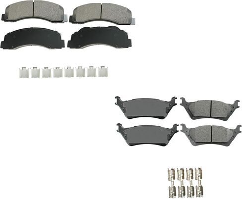Akebono ProACT Front and Rear Ceramic Brake Pad Set Kit with Stainless Hardware Acoustic Sensors For Ford F-150 2012-2017 in Saudi Arabia