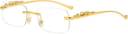 Vintage Small Rimless Rectangle Sunglasses Metal Gold Silver Leopard Eyewear for Women Men in Kuwait