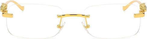 Vintage Small Rimless Rectangle Sunglasses Metal Gold Silver Leopard Eyewear for Women Men in Kuwait