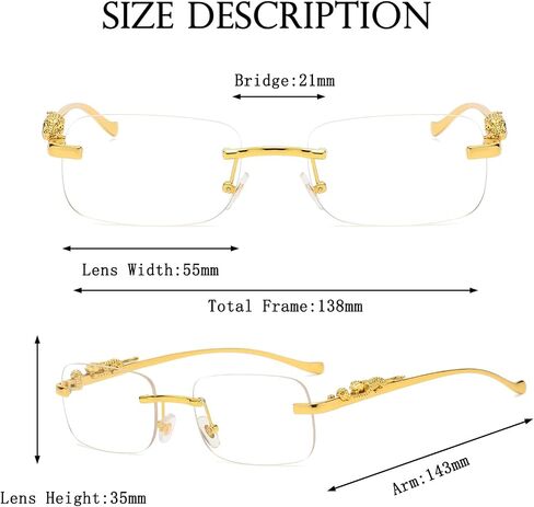 Vintage Small Rimless Rectangle Sunglasses Metal Gold Silver Leopard Eyewear for Women Men in Kuwait