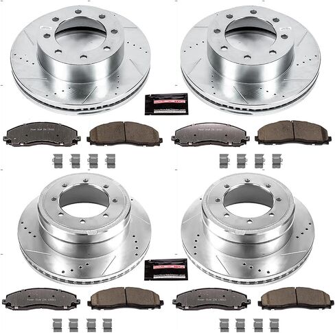 Power Stop K6404-36 Z36 الأمامي والخلفي Z36 Truck & Tow Truck ، منصات الفرامل الخزفية من ألياف الكربون ، دوارات الفرامل المحفورة والمنزعة لعام 2013-2022 Ford F-350 SD 4WD DIALY | 2013-2016 فورد F-450 8LUG in Saudi Arabia