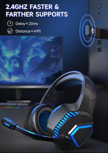 Wireless Gaming Headsets for PS5, PS4, Mac, Switch, PC, Computer - 2.4GHz & Bluetooth 5.2 Gamer Gaming Headphones Wireless, ENC Noise-Canceling Mic, 50MM Drivers, Red in Saudi Arabia