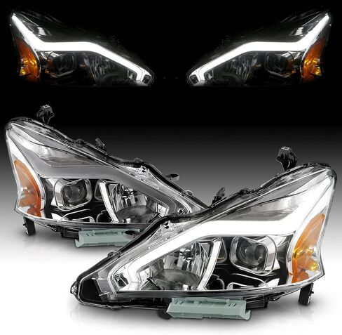 AmeriLite for 2013-2015 Nissan Altima 4 Door Sedan LED Tube Black Square Projector Headlights Set - Passenger and Driver Side in Saudi Arabia
