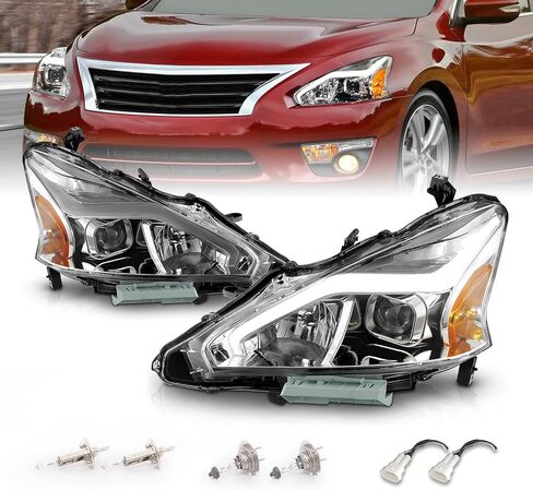 AmeriLite for 2013-2015 Nissan Altima 4 Door Sedan LED Tube Black Square Projector Headlights Set - Passenger and Driver Side in Saudi Arabia