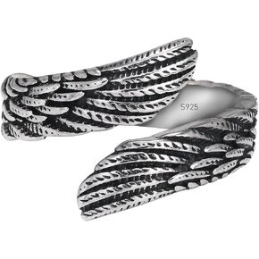 925 sterling Silver Feather Angel Wing Ring للنساء ، فرقة مفتوحة قابلة للتعديل ، مجوهرات طراز عتيقة عتيقة in Kuwait