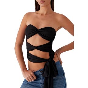 النساء y2k تويست عقدة أنبوب أعلى جوفاء خارج bandeau tops tops tops up blitless الخروج من قمم الصيف in Kuwait