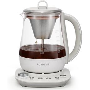 Buydeem K2423 Tea Maker, Durable 316 Stainless Steel & German Schott Glass Electric Kettle, Removable Infuser, Auto Keep Warm, BPA Free, 1.2L in Kuwait