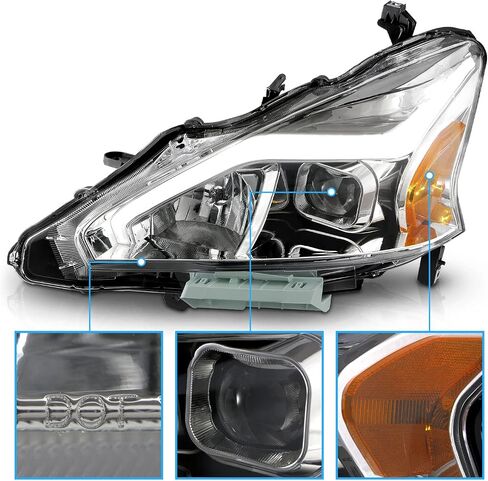 AmeriLite for 2013-2015 Nissan Altima 4 Door Sedan LED Tube Black Square Projector Headlights Set - Passenger and Driver Side in Saudi Arabia