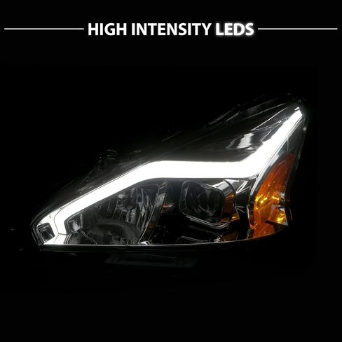 AmeriLite for 2013-2015 Nissan Altima 4 Door Sedan LED Tube Black Square Projector Headlights Set - Passenger and Driver Side in Saudi Arabia