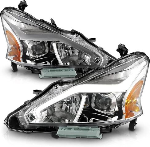 AmeriLite for 2013-2015 Nissan Altima 4 Door Sedan LED Tube Black Square Projector Headlights Set - Passenger and Driver Side in Saudi Arabia