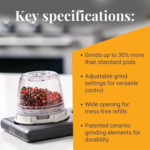 FinaMill Everyday Pod, Single Refillable Spice Pod for Everyday Spices | Ideal for Grinding Everyday & Oily Spices, Adjustable Grind Size, Ceramic Grinder, Works with All FinaMill Spice Grinders in Kuwait