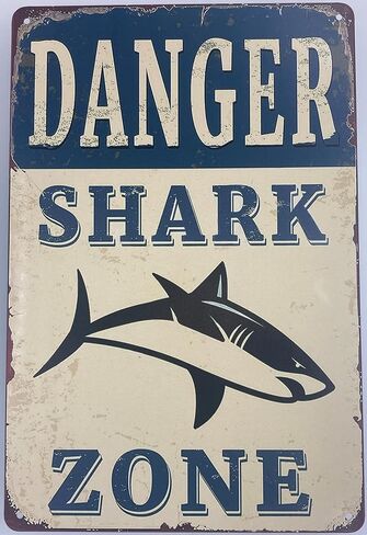 Tin Sign Bar Plaque | Metal Wall Decor Poster | Danger Shark Zone 8 x 12 in. | Classic Decorative Sign for Home Kitchen Bar Room Garage Decor | Warning Blue in Saudi Arabia