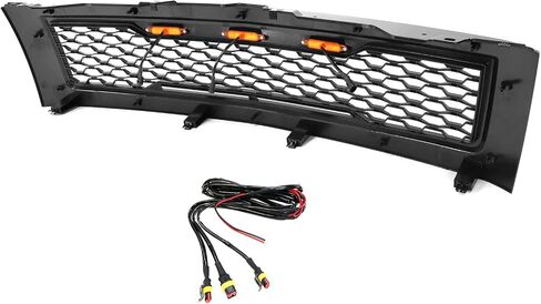 IKON MOTORSPORTS, Grille Compatible With 2007-2013 Chevrolet Silverado 1500, Front Bumper Hood Mesh Grill with Amber Signal Light Matte Black, 2008 2009 2010 2011 2012 in Saudi Arabia