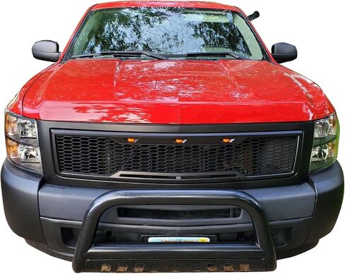 IKON MOTORSPORTS, Grille Compatible With 2007-2013 Chevrolet Silverado 1500, Front Bumper Hood Mesh Grill with Amber Signal Light Matte Black, 2008 2009 2010 2011 2012 in Saudi Arabia