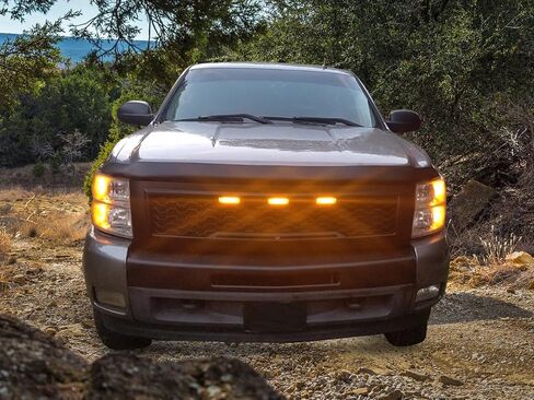 IKON MOTORSPORTS, Grille Compatible With 2007-2013 Chevrolet Silverado 1500, Front Bumper Hood Mesh Grill with Amber Signal Light Matte Black, 2008 2009 2010 2011 2012 in Saudi Arabia