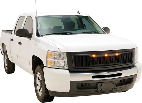 IKON MOTORSPORTS, Grille Compatible With 2007-2013 Chevrolet Silverado 1500, Front Bumper Hood Mesh Grill with Amber Signal Light Matte Black, 2008 2009 2010 2011 2012 in Saudi Arabia