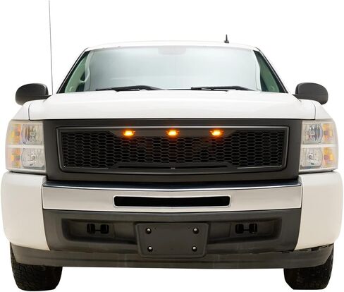 IKON MOTORSPORTS, Grille Compatible With 2007-2013 Chevrolet Silverado 1500, Front Bumper Hood Mesh Grill with Amber Signal Light Matte Black, 2008 2009 2010 2011 2012 in Saudi Arabia
