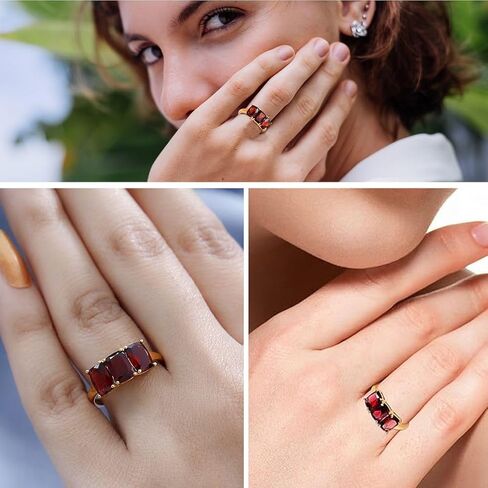 Shop LC 3 حلقات العقيق الحجر للنساء في 925 الفضة الاسترليني مع طلاء الذهب 14K - الوعد من يناير in Saudi Arabia