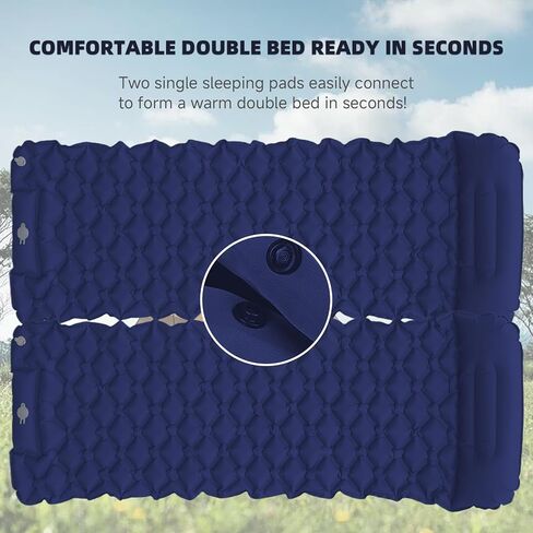 Inflatable Sleeping Pad with Pillow for Camping-Built in Foot Pump Fast Inflation-Ultralight Upgraded Durable Compact Sleeping Mat Moisture Proof Air Mattress for Backpacking,Hiking,Travel,Tent in Kuwait