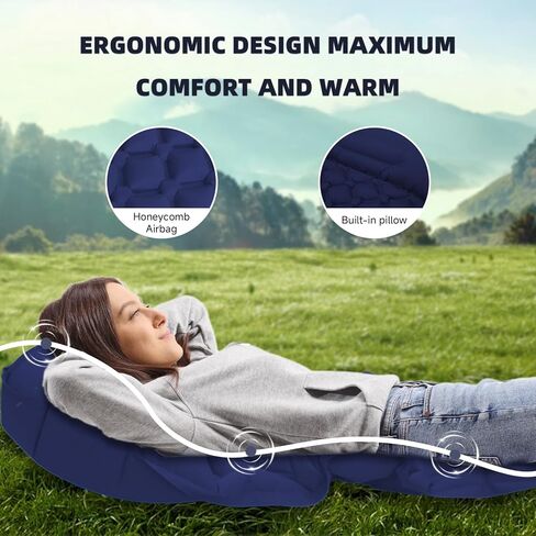 Inflatable Sleeping Pad with Pillow for Camping-Built in Foot Pump Fast Inflation-Ultralight Upgraded Durable Compact Sleeping Mat Moisture Proof Air Mattress for Backpacking,Hiking,Travel,Tent in Kuwait