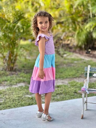 Vieille Toddler Girls Rainbow Dress Summer Ruffle Sleeveless Kids Princess Casual Dress 2-6 Years in Saudi Arabia