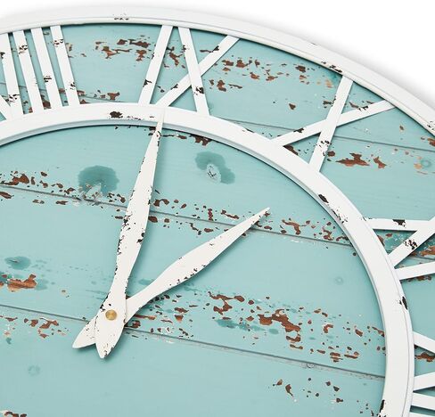 Coastal Shiplap Wall Clock - 24 Inch - White Metal Frame - Roman Numerals - Beach Kitchen - Colorful Decorative Clock - Rustic - Silent Ticking - Wooden Nautical Home in Saudi Arabia