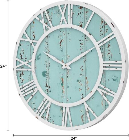 Coastal Shiplap Wall Clock - 24 Inch - White Metal Frame - Roman Numerals - Beach Kitchen - Colorful Decorative Clock - Rustic - Silent Ticking - Wooden Nautical Home in Saudi Arabia