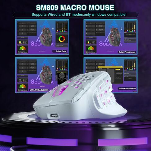 SM809 Pro Wireless MMO Gaming Mouse with 9 Side Buttons,24000 DPI,Triple Connectivity (2.4G/BT/Wired) RGB MMO Mouse for Gamer,16 Programmable Macros,Up to 350H Battery Life,Black in Kuwait