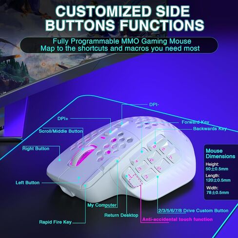 SM809 Pro Wireless MMO Gaming Mouse with 9 Side Buttons,24000 DPI,Triple Connectivity (2.4G/BT/Wired) RGB MMO Mouse for Gamer,16 Programmable Macros,Up to 350H Battery Life,Black in Kuwait