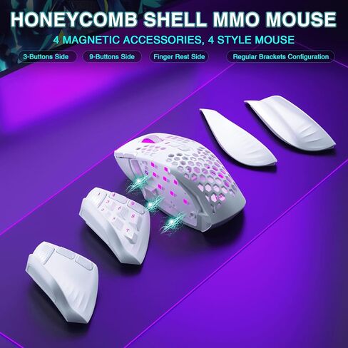 SM809 Pro Wireless MMO Gaming Mouse with 9 Side Buttons,24000 DPI,Triple Connectivity (2.4G/BT/Wired) RGB MMO Mouse for Gamer,16 Programmable Macros,Up to 350H Battery Life,Black in Kuwait