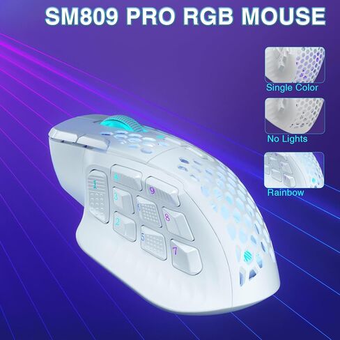 SM809 Pro Wireless MMO Gaming Mouse with 9 Side Buttons,24000 DPI,Triple Connectivity (2.4G/BT/Wired) RGB MMO Mouse for Gamer,16 Programmable Macros,Up to 350H Battery Life,Black in Kuwait